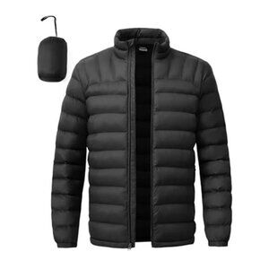 Mens Packable Puffer Jacket Lightweight Warm Winter Coat Down Alternative Puffy